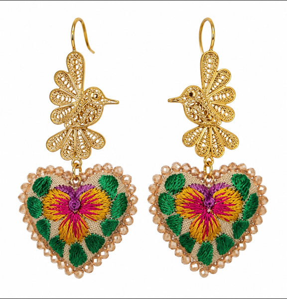 Hand-Embroidered Floral Heart Earrings – Mexican Artisan Jewelry (Copia)