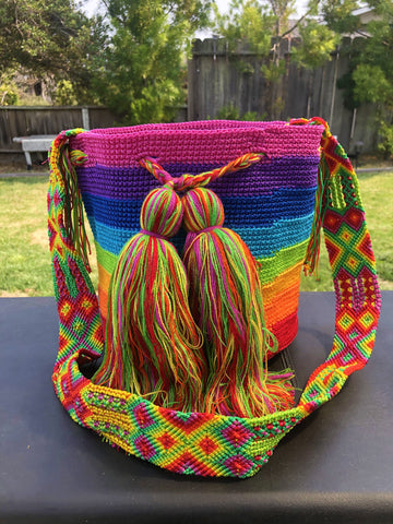 Knitted Mexican "Morral" Bag - Rainbow