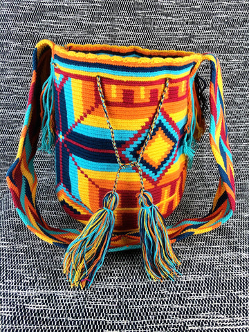 Wayuu / Colombian - "Mochila" bag - Blue, orange