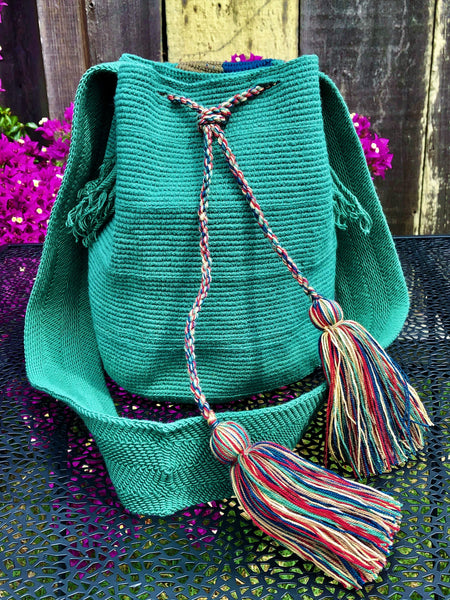 Wayuu / Colombian - "Mochila" bag with Top - Teal