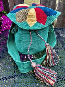 Wayuu / Colombian - "Mochila" bag with Top - Teal